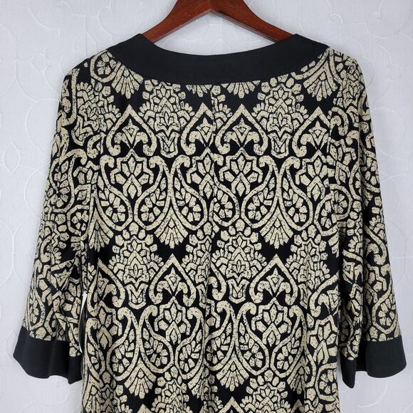 Catherine's Womens Dress Size 0X Black Tan Paisley Print Beaded 3/4 Sleeve NEW - Picture 7 of 12